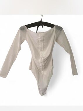 Mesh PrettyLittleThing White Sheer Panel Bodysuit size 6